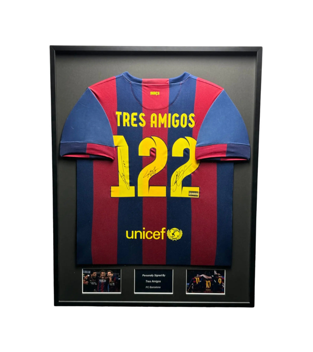 Tres Amigos FC Barcelona 14/15 Heimtrikot mit Rahmen 