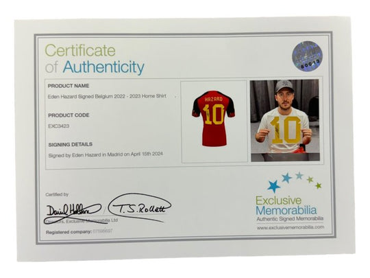 Eden Hazard Belgium 22/23 framed home shirt