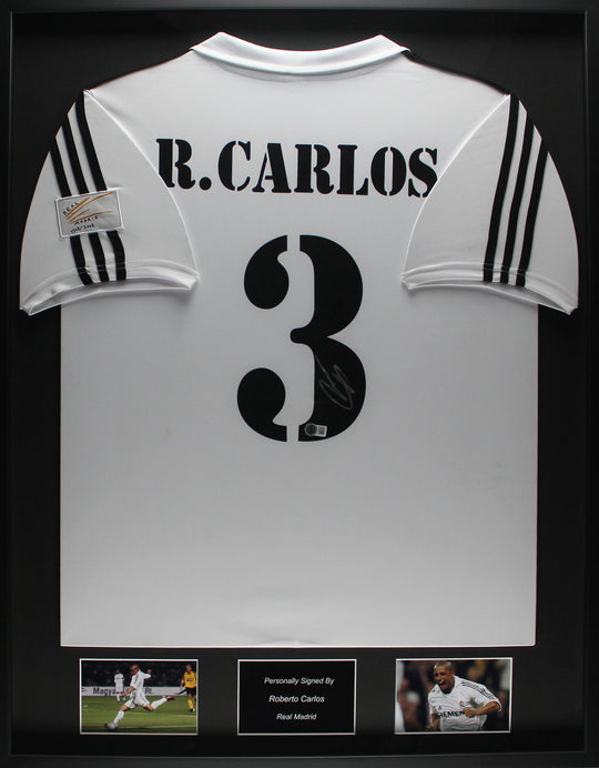 Roberto Carlos Real Madrid 02/03 Framed Home Shirt