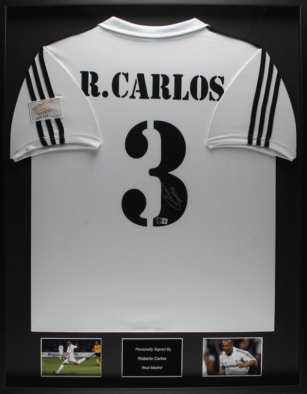 Roberto Carlos Real Madrid 02/03 Framed Home Shirt