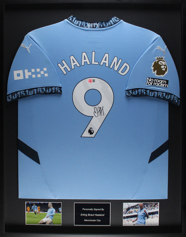 Erling Braut Haaland Manchester City 24/25 indrammet hjemmebanetrøje