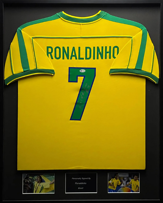 Ronaldinho Brazil 1998 Framed Home Shirt 