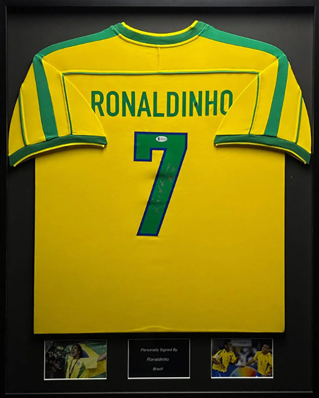 Ronaldinho Brazil 1998 Framed Home Shirt 